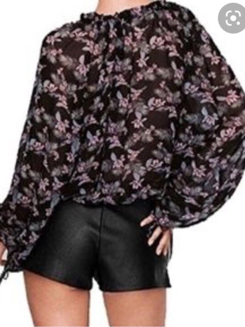 NWT Victoria's Secret Black Sheer Floral Blouse Bodysuit with Pink Flowers Small